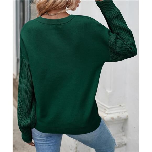 Women's 2025 Fall Long Sleeve Crew Neck Solid Color Cable Knit Chunky - Picture 3 of 7